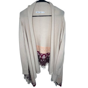 Woolrich Boho Southwestern Open Front Cardigan Sweater With Fringe Hem
